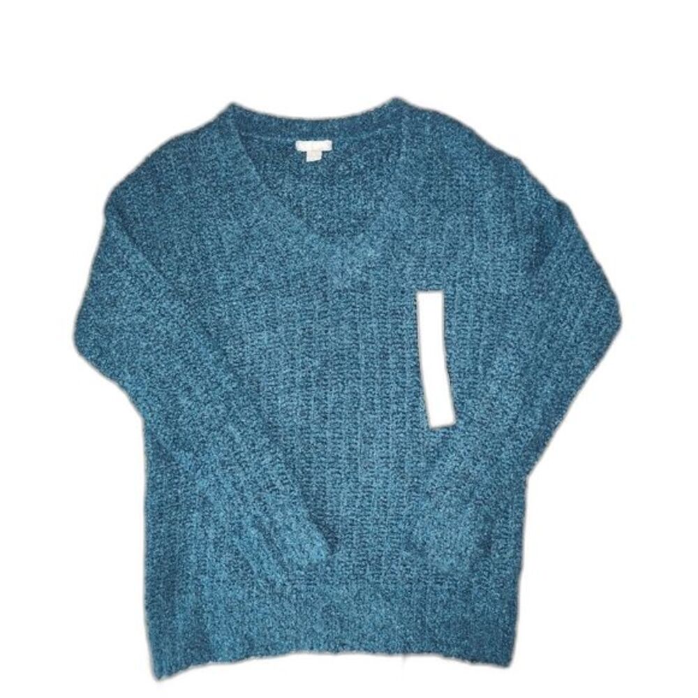 Falls Creek Teal Blue V-Neck Chenille Sweater